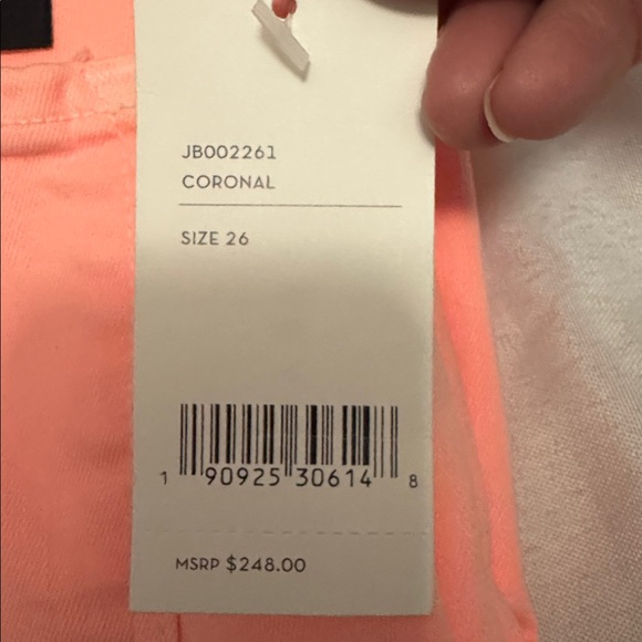 NWT J Brand Selena Raw Lace Hem Midrise Crop Boot Coronal Pink / Coral Size 26 - Picture 7 of 7